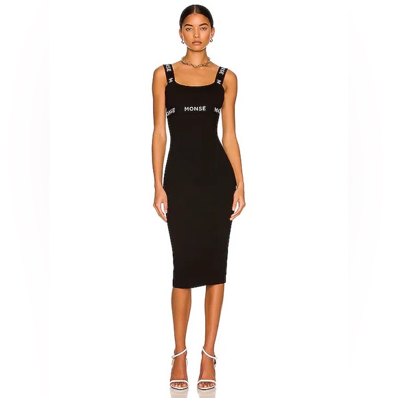 MONSE Dresses & Skirts - Monse Women’s NWT Black Logo Strap Body-con Midi Dress Size Medium